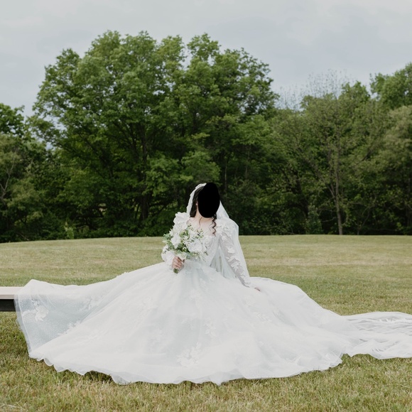 Wedding dress with 3D Flowers and Petticoat - Picture 3 of 10